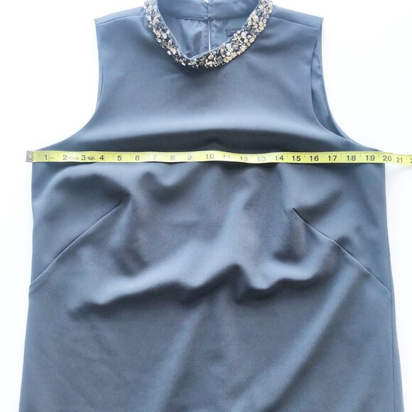 ANN TAYLOR Sequin Rhinestone Collar Gray Shift Dress Womens 12 - Picture 8 of 9